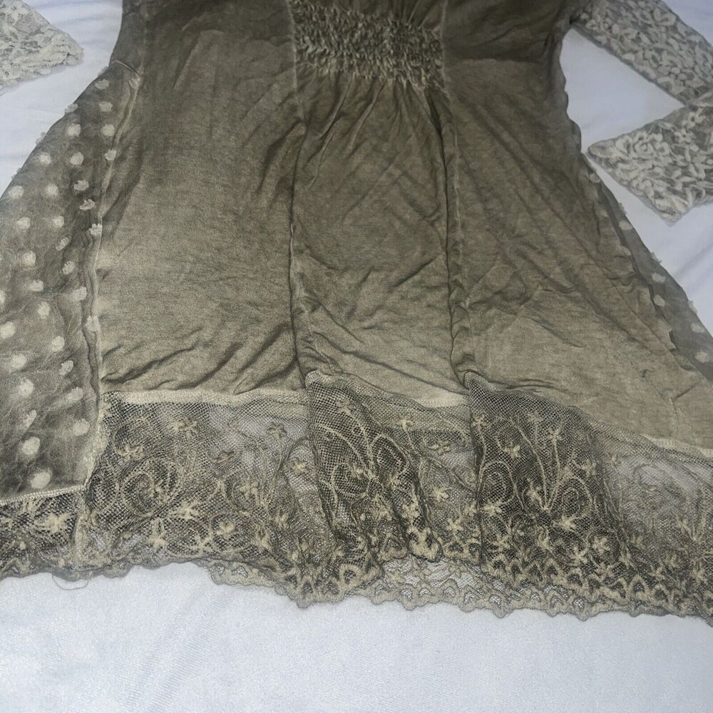 Aziza M Medium Lace Boho Olive Green Dress - Picture 16 of 16